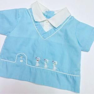 Vintage 60s boys, collared shirt, dog embroidery size 0 to 3 months